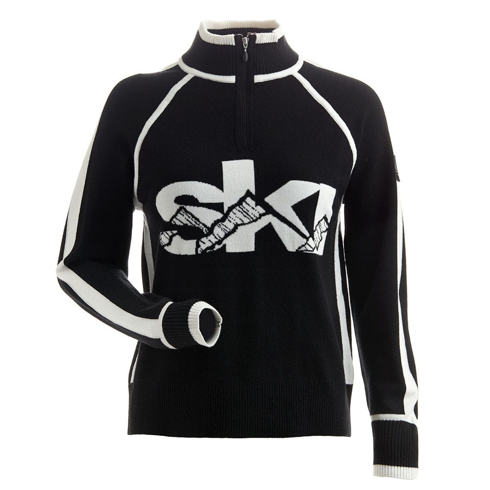 NILS L / BLACK Nils 1/4 Zip Knit Ladies Sweater Top BLACK