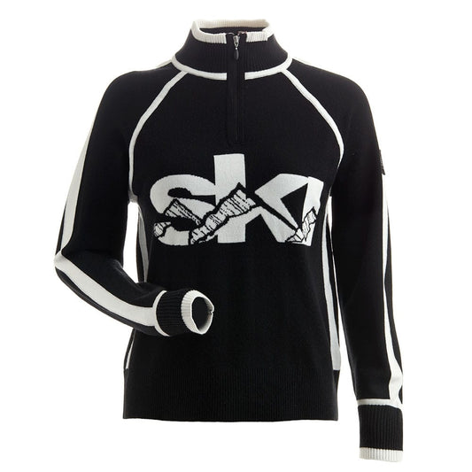 NILS L / BLACK Nils 1/4 Zip Knit Ladies Sweater Top BLACK